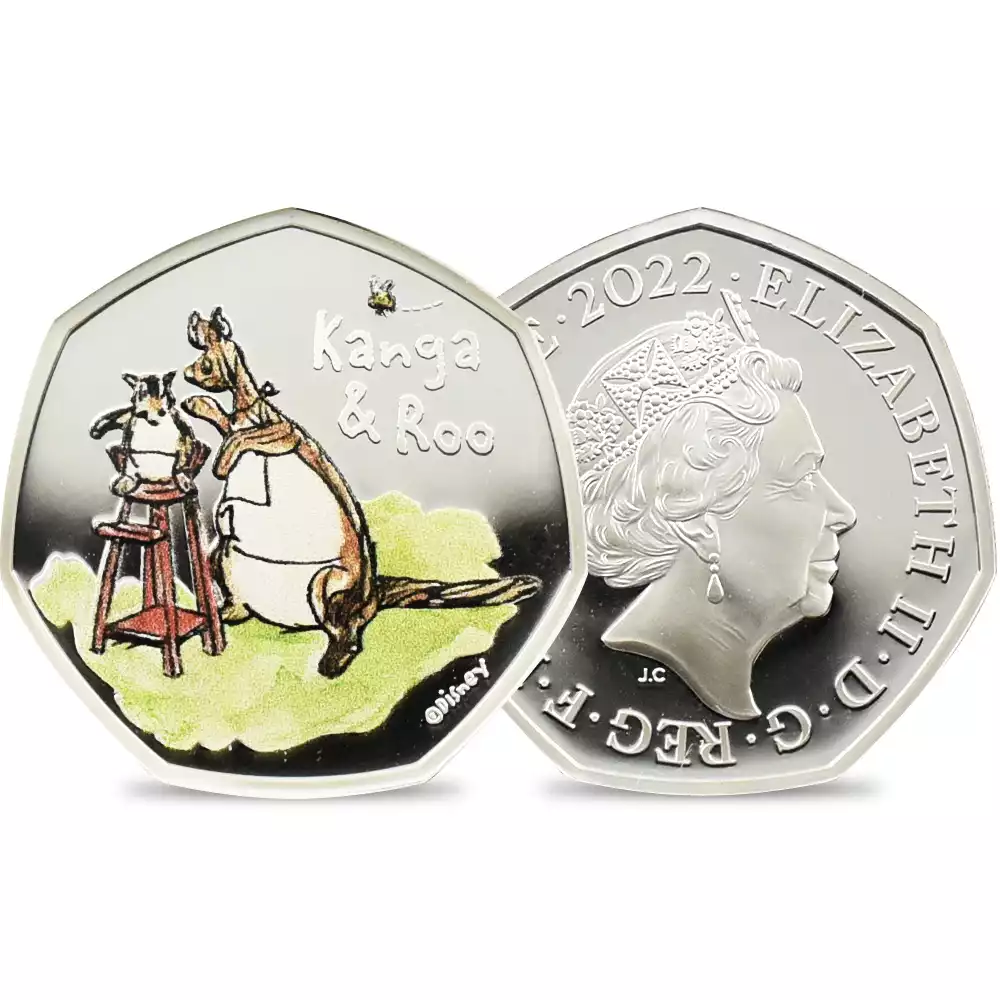 2022 エリザベス2世 くまのプーさんシリーズ 第8弾 カンガとルー 50ペンスプルーフカラー銀貨 未鑑定 箱付き