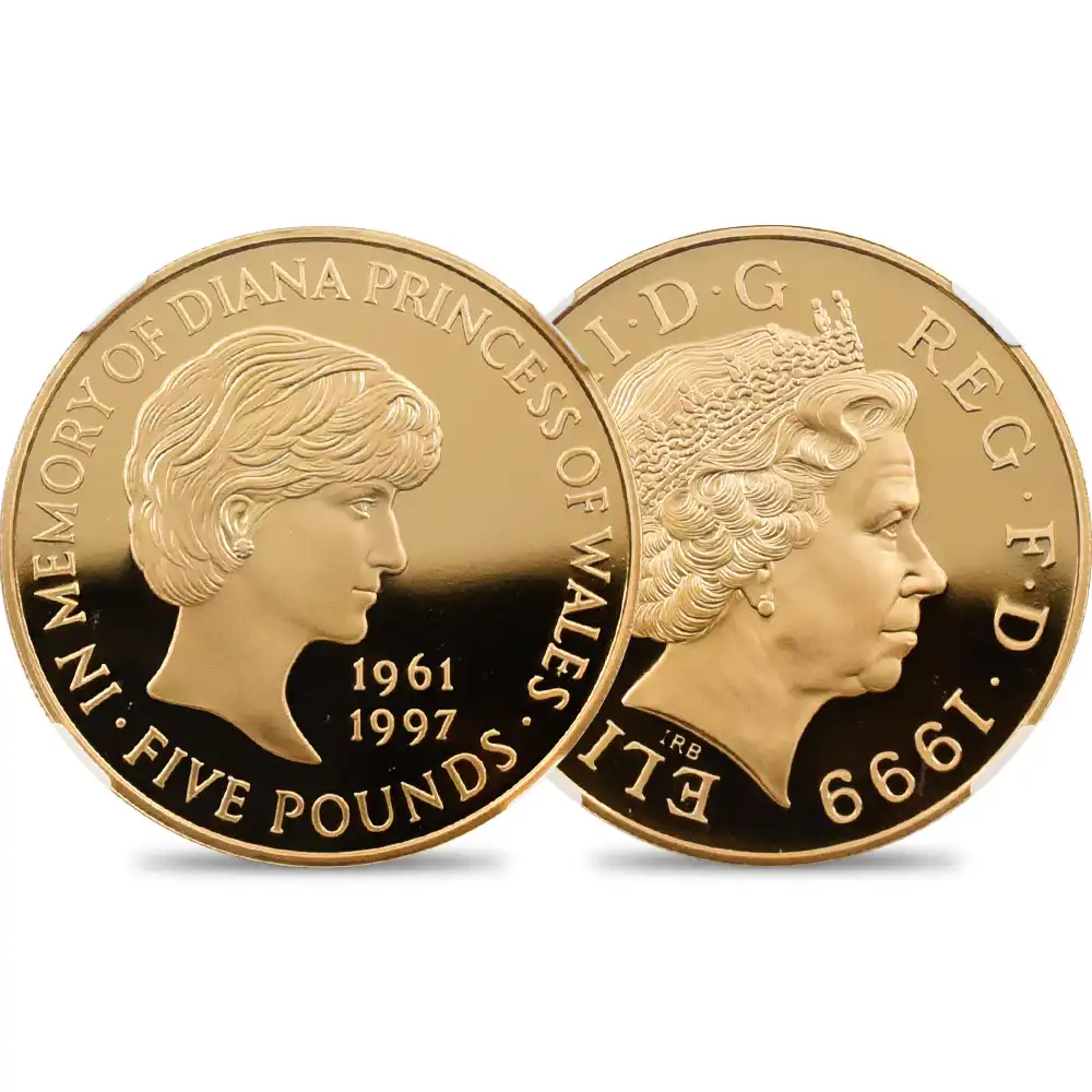 1999 エリザベス2世 ダイアナ妃追悼記念 5ポンド金貨 NGC PF69UC 特別付属品付き