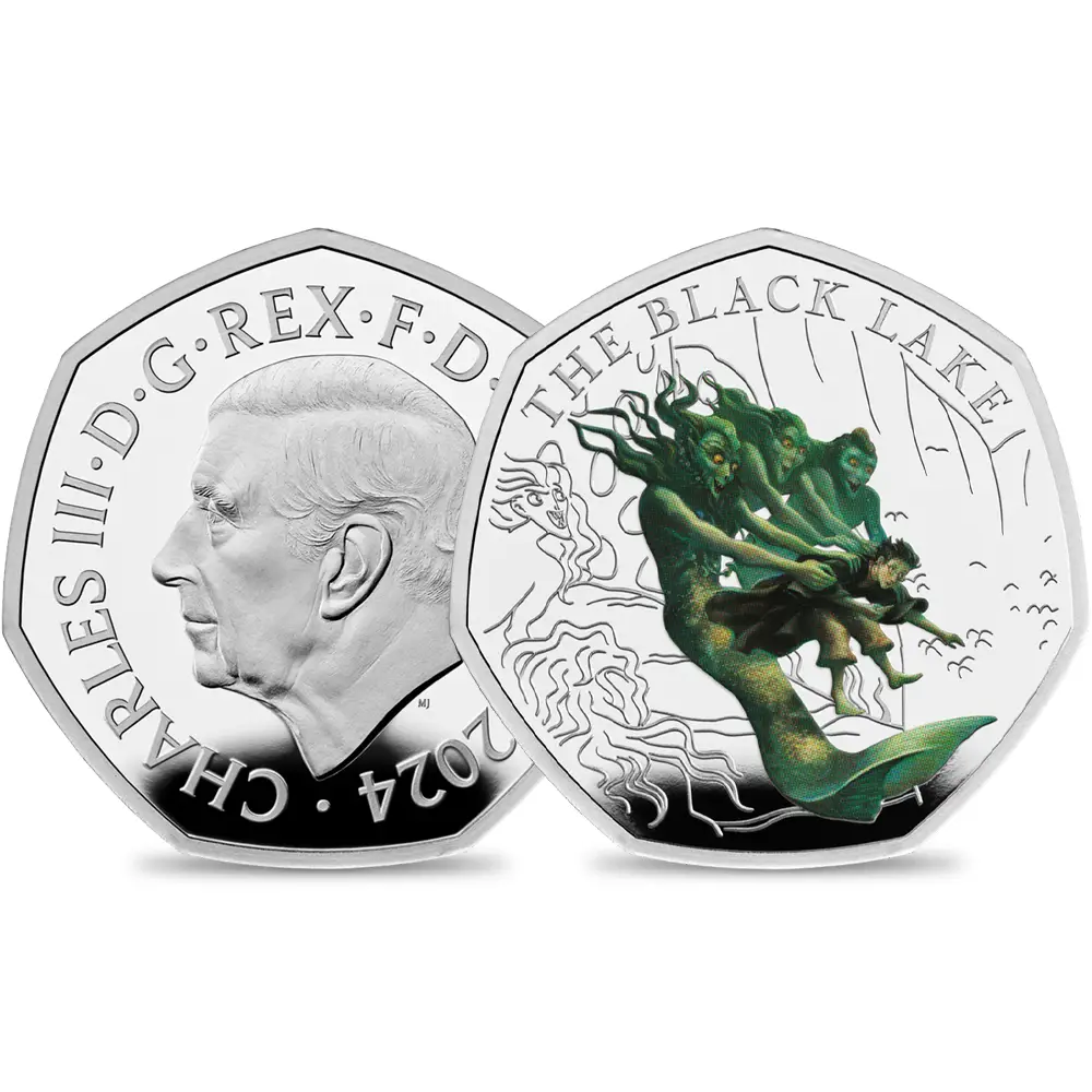 2024 チャールズ3世 ハリー・ポッター 黒い湖 50ペンスプルーフカラー銀貨 未鑑定 箱付き【ご予約承り品】
