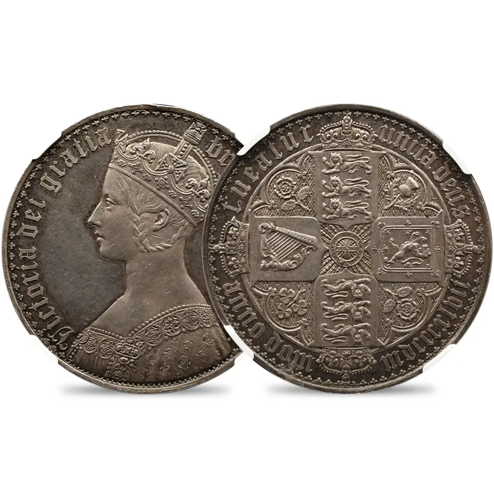 1847 ヴィクトリア女王 ゴチッククラウン銀貨 アンデシモエッジ NGC PF61