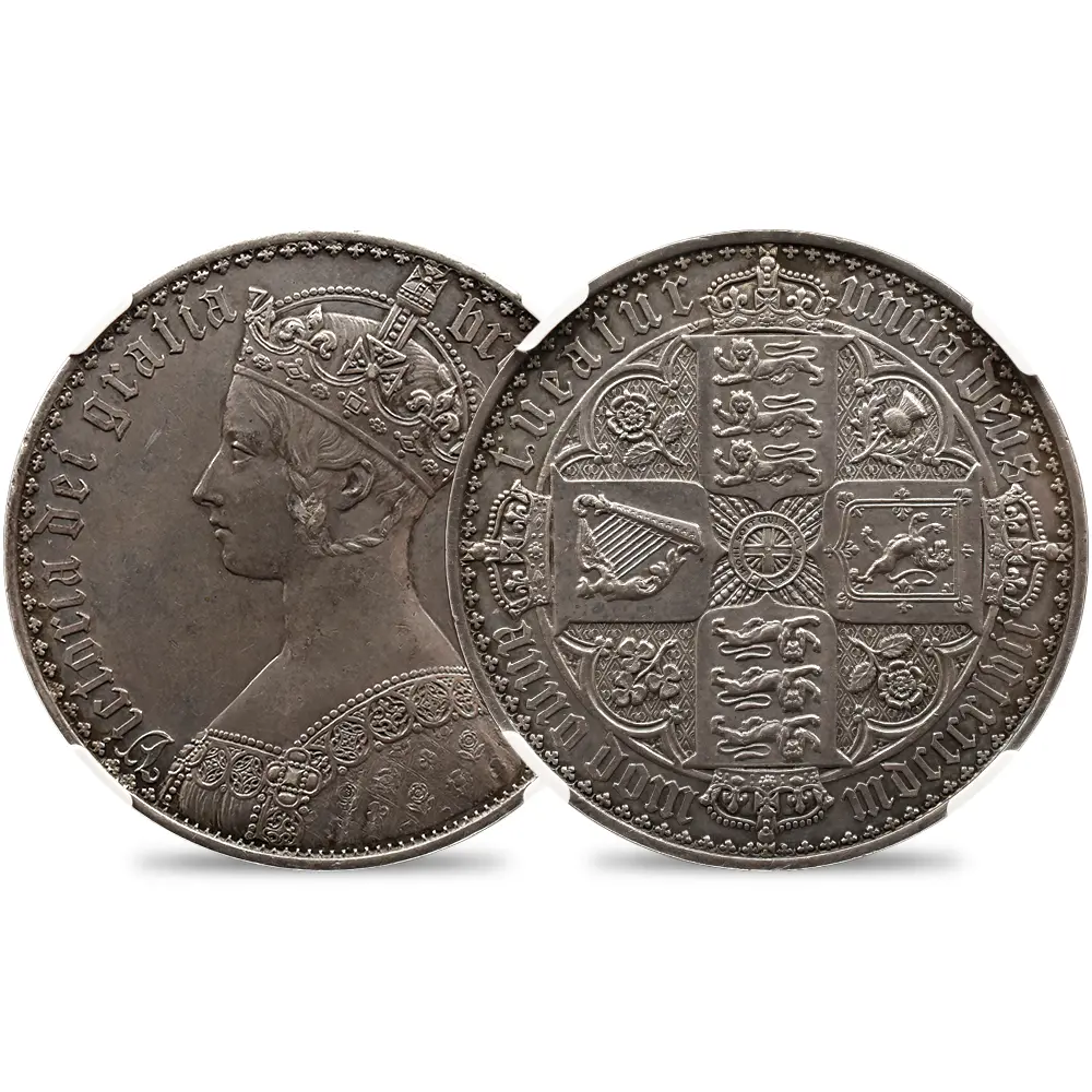 1847 ヴィクトリア女王 ゴチッククラウン銀貨 アンデシモエッジ NGC PF55