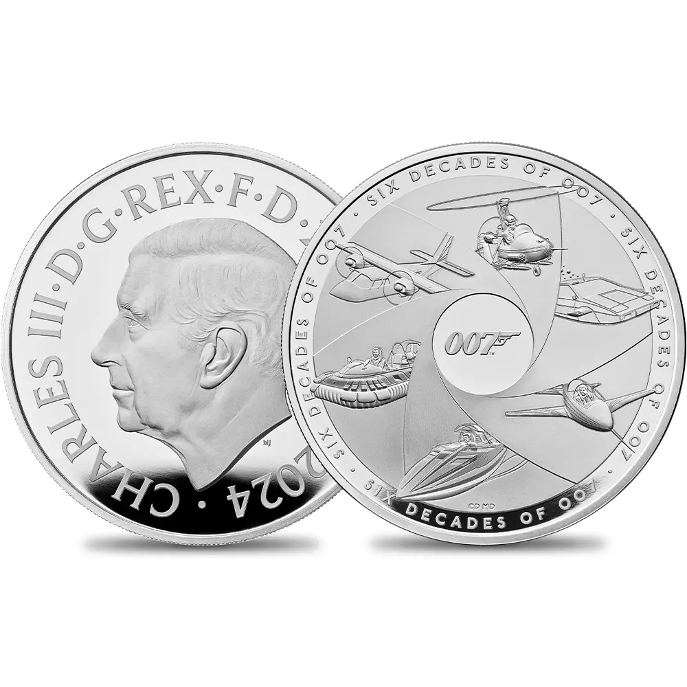 2024 チャールズ3世 「007の60年」ボンド映画記念シリーズ コンプリーター 2ポンド 1オンスプルーフ銀貨 未鑑定 箱付き【ご予約承り品】