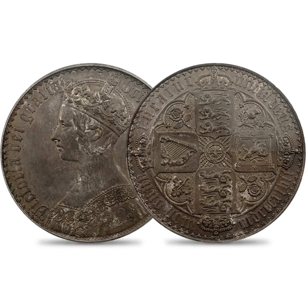 1847 ヴィクトリア女王 ゴチッククラウン銀貨 アンデシモエッジ PCGS PR61 Esc-2571