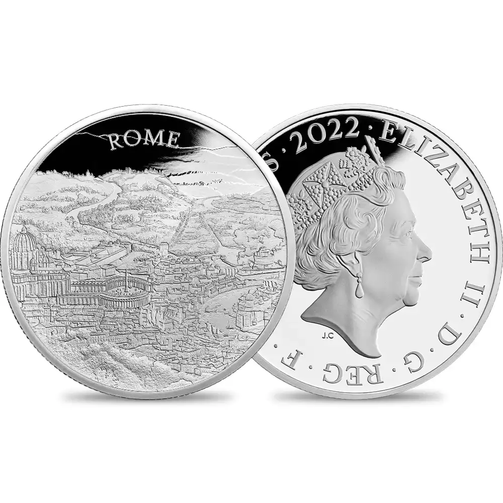 2022 エリザベス2世 都市景観シリーズ第2弾 ローマ 2ポンド1オンスプルーフ銀貨 未鑑定 箱付き【ご予約承り品】