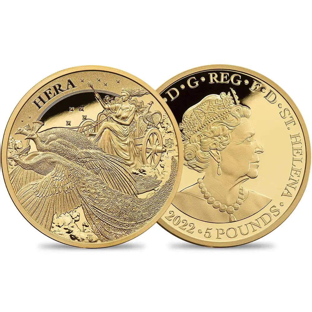 セントヘレナ 2022 エリザベス2世 女神シリーズ ヘラ 5ポンド1オンスプルーフ金貨 未鑑定【ご予約承り品】