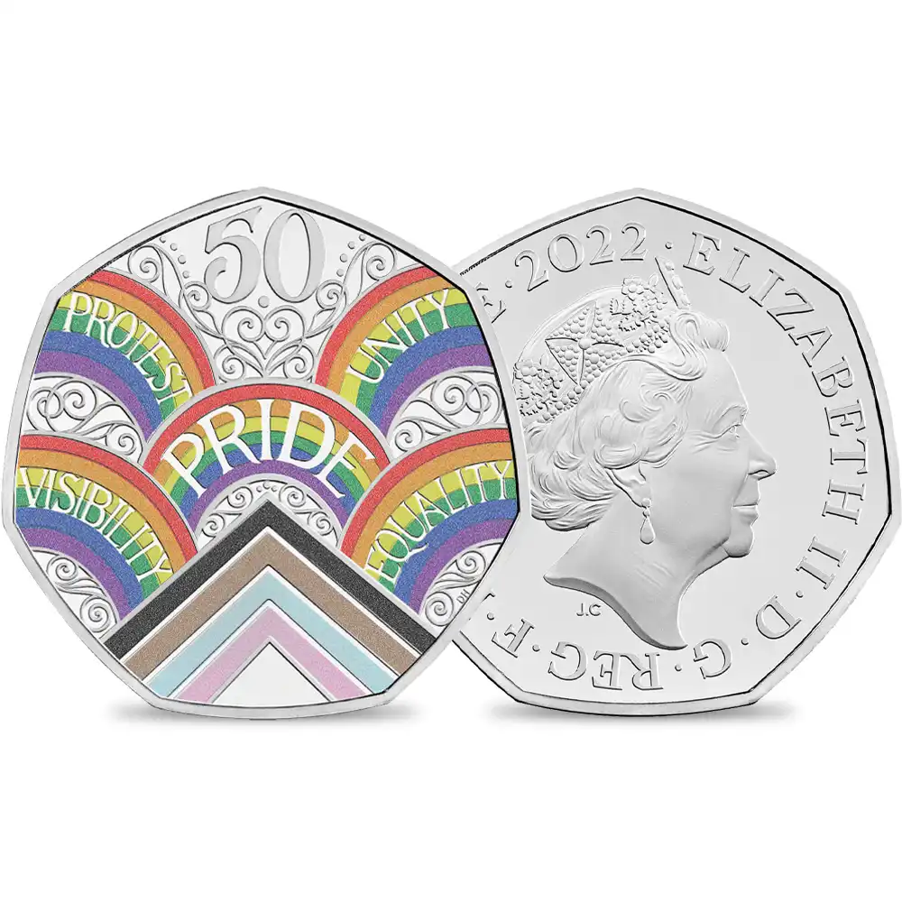 2022 エリザベス2世 ロンドン・プライドパレード50周年記念 50ペンスプルーフカラー銀貨 未鑑定 箱付き【ご予約承り品】