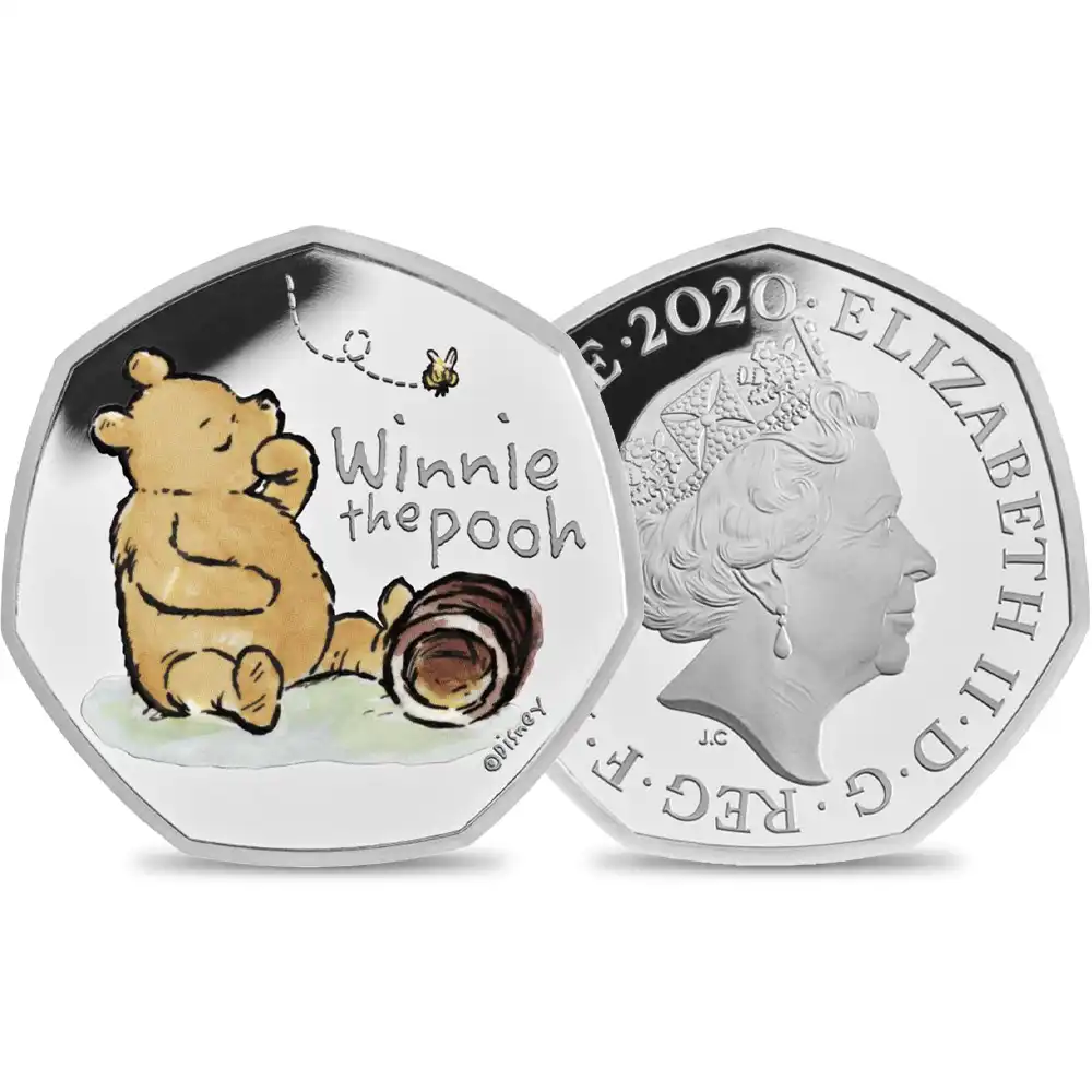 2020 エリザベス2世 くまのプーさんシリーズ 第1弾 ウィニー・ザ・プー 50ペンスプルーフカラー銀貨 未鑑定 箱付き【ご予約承り品】
