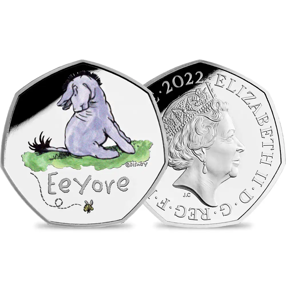 2022 エリザベス2世 くまのプーさんシリーズ 第7弾 イーヨー 50ペンスプルーフカラー銀貨 未鑑定 箱付き【ご予約承り品】