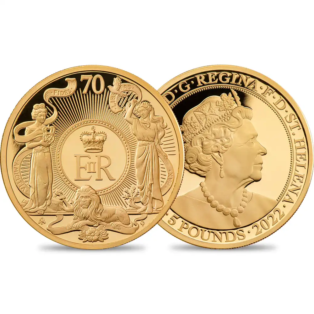 セントヘレナ 2022 エリザベス2世 即位70周年記念プラチナジュビリー 5ポンド1オンスプルーフ金貨【ご予約承り品】