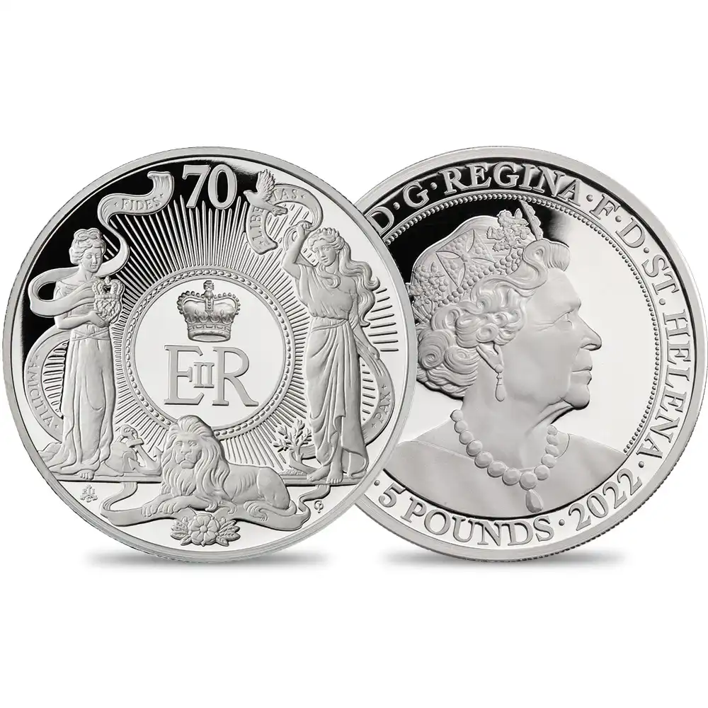 セントヘレナ 2022 エリザベス2世 即位70周年記念プラチナジュビリー 5ポンド5オンスプルーフ銀貨【ご予約承り品】