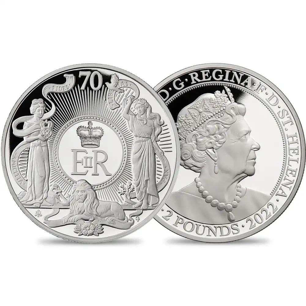 セントヘレナ 2022 エリザベス2世 即位70周年記念プラチナジュビリー 2ポンド2オンスプルーフ銀貨【ご予約承り品】