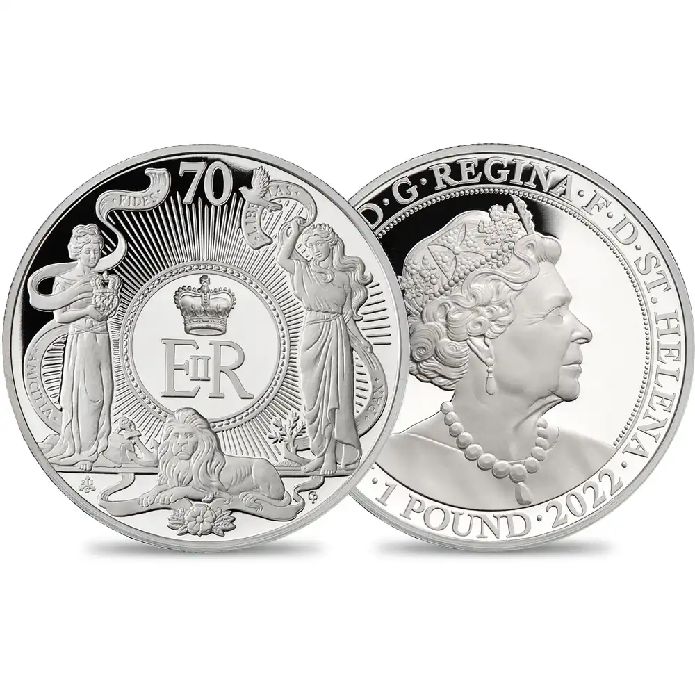セントヘレナ 2022 エリザベス2世 即位70周年記念プラチナジュビリー 1ポンド1オンスプルーフ銀貨【ご予約承り品】