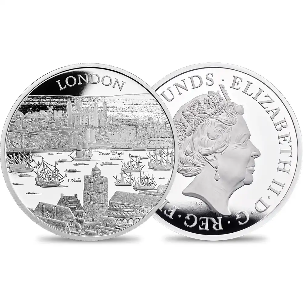 2022 エリザベス2世 都市景観シリーズ第1弾 ロンドン 5ポンド2オンスプルーフ銀貨 未鑑定 箱付き【ご予約承り品】