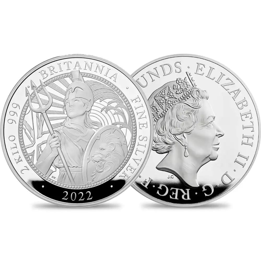 2022 エリザベス2世 ブリタニア 1000ポンド2キロプルーフ銀貨  未鑑定 箱付き【ご予約承り品】