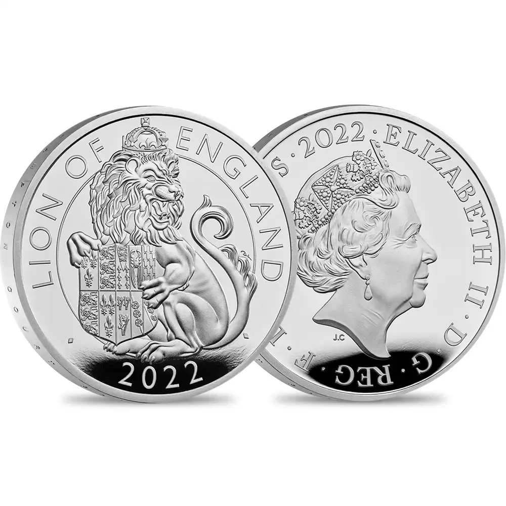 2022 エリザベス2世 ロイヤルテューダービースト イングランドのライオン 2ポンド1オンスプルーフ銀貨 未鑑定 箱付き【ご予約承り品】