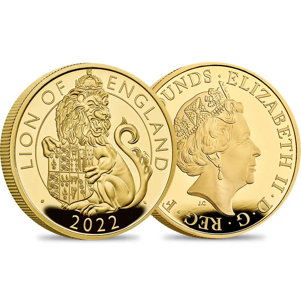 2022 エリザベス2世 ロイヤルテューダービースト イングランドのライオン 100ポンド1オンスプルーフ金貨 未鑑定 箱付き【ご予約承り品】