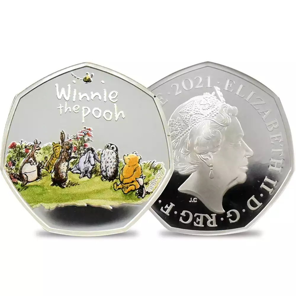 2021 エリザベス2世 くまのプーさんシリーズ 第4弾 森の仲間たち 50ペンスプルーフカラー銀貨 未鑑定 箱付き