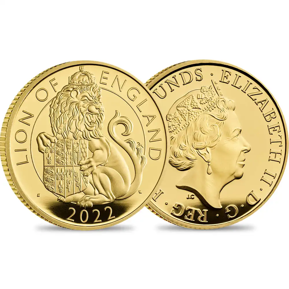 2022 エリザベス2世 ロイヤルテューダービースト イングランドのライオン 25ポンド1/4オンスプルーフ金貨 未鑑定 箱付き【ご予約承り品】