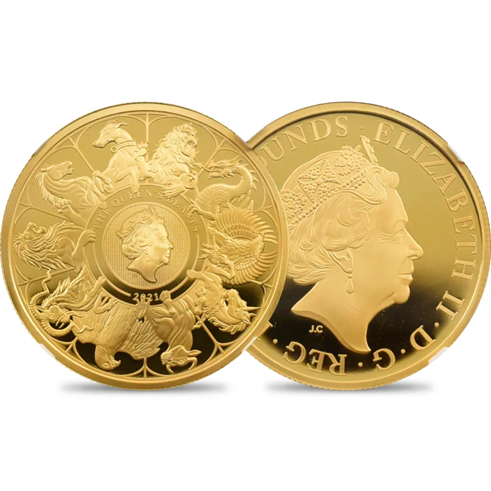 2021 エリザベス2世 クイーンズビースト コンプリーター 英国王室の十大守護獣 100ポンド1オンス金貨 NGC PF70UC 箱付き