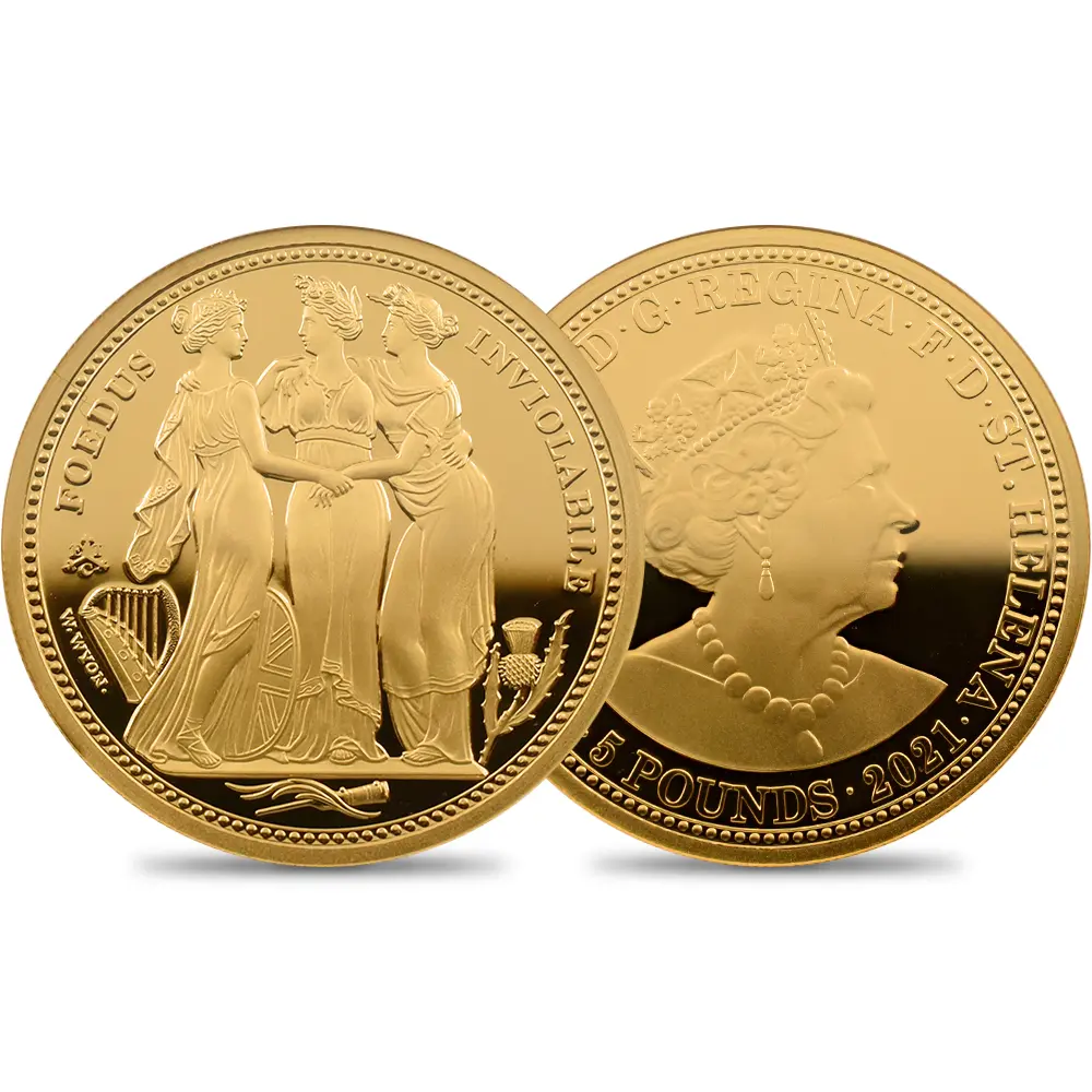 セントヘレナ 2021 エリザベス2世 スリーグレーセス 5ポンド2オンス 金貨 NGC PF70UC 箱付き