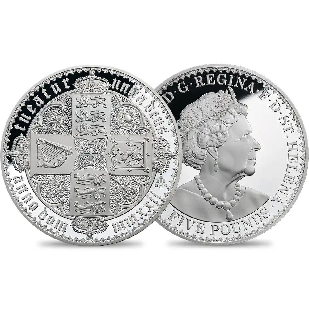セントヘレナ 2022 エリザベス2世 ゴチッククラウン 十字の盾の紋章 5ポンド1キロプルーフ銀貨 未鑑定 箱付き【ご予約承り品】
