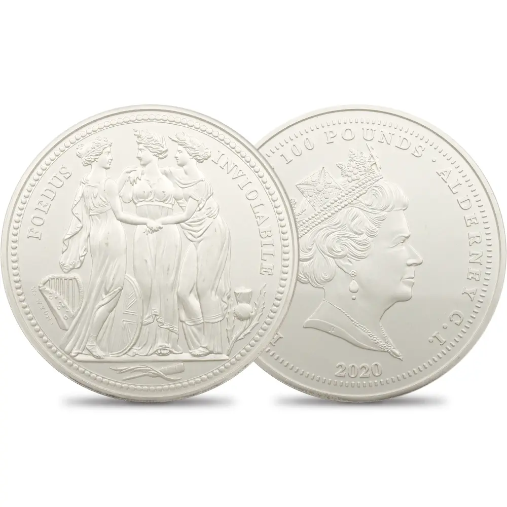 オルダニー島 2020 エリザベス2世 スリーグレーセス 100ポンド1キロ 銀貨 マットプルーフ仕上げ NGC PF69MA 箱付き