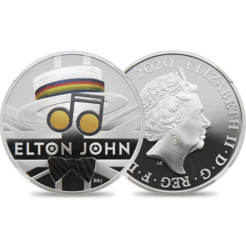 2020 エリザベス2世 ミュージックレジェンド エルトンジョン 2ポンド1オンスカラー銀貨 ファーストリリース NGC PF69UC(国会議事堂) 箱付き