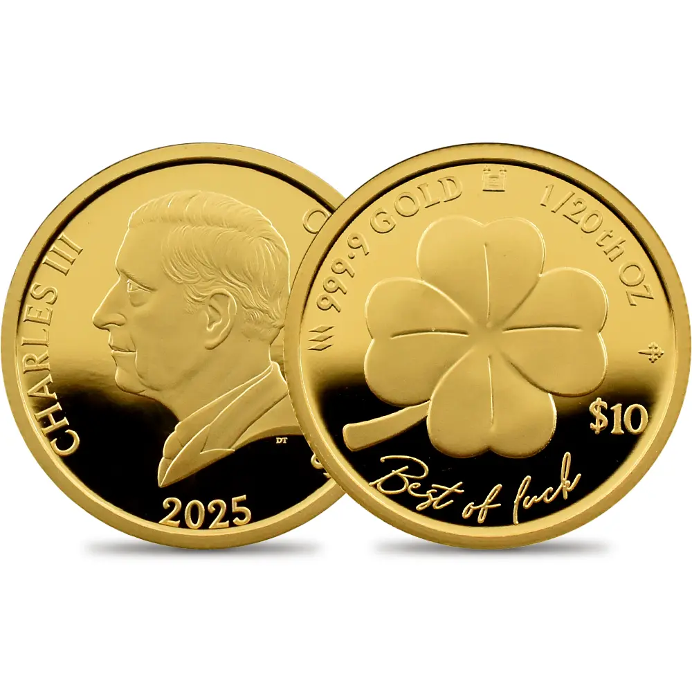 クック諸島 2025 チャールズ3世 幸運をもたらす四葉のクロバー 10ドル 1/20オンスプルーフ金貨 未鑑定 箱付き