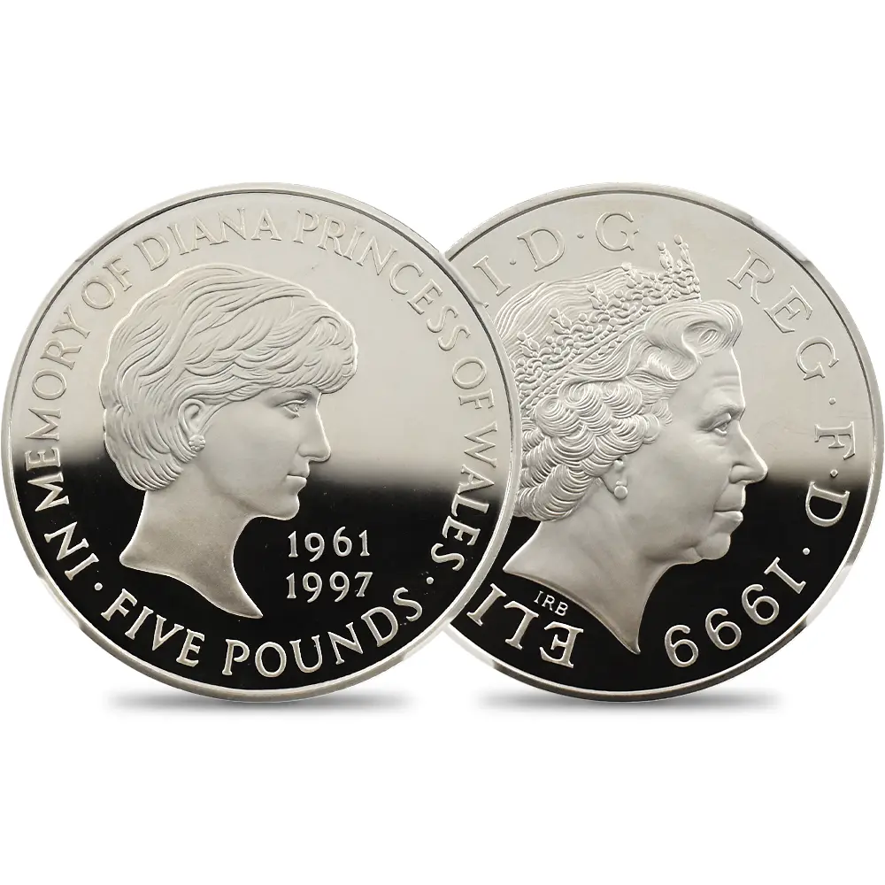 1999 エリザベス2世 ダイアナ妃追悼記念 5ポンド銀貨 NGC PF69UC