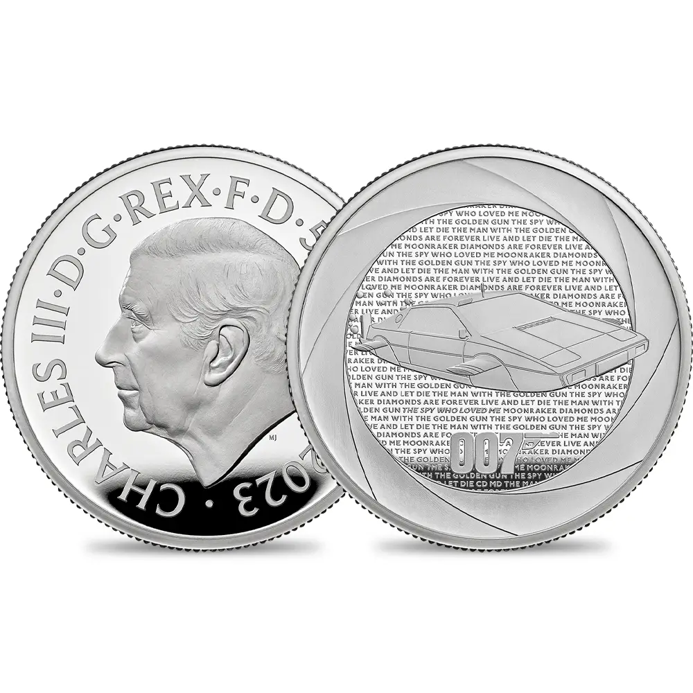 2023 チャールズ3世 「007の60年」ボンド映画記念シリーズ第2弾 「1970年代」 5ポンド2オンスプルーフ銀貨 未鑑定 箱付き【ご予約承り品】