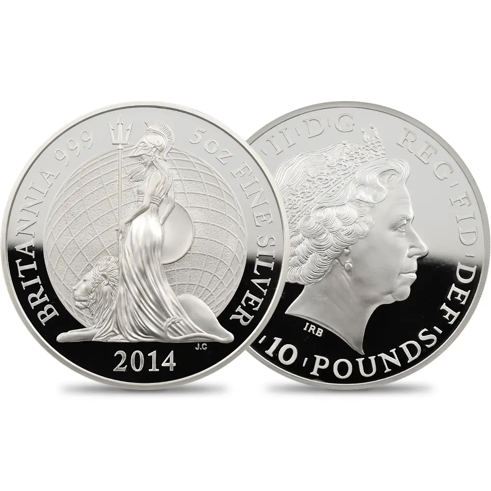 2014 エリザベス2世 ブリタニア ハイレリーフ 10ポンド5オンス銀貨 ファースト750ストラック NGC PF70UC 箱付き