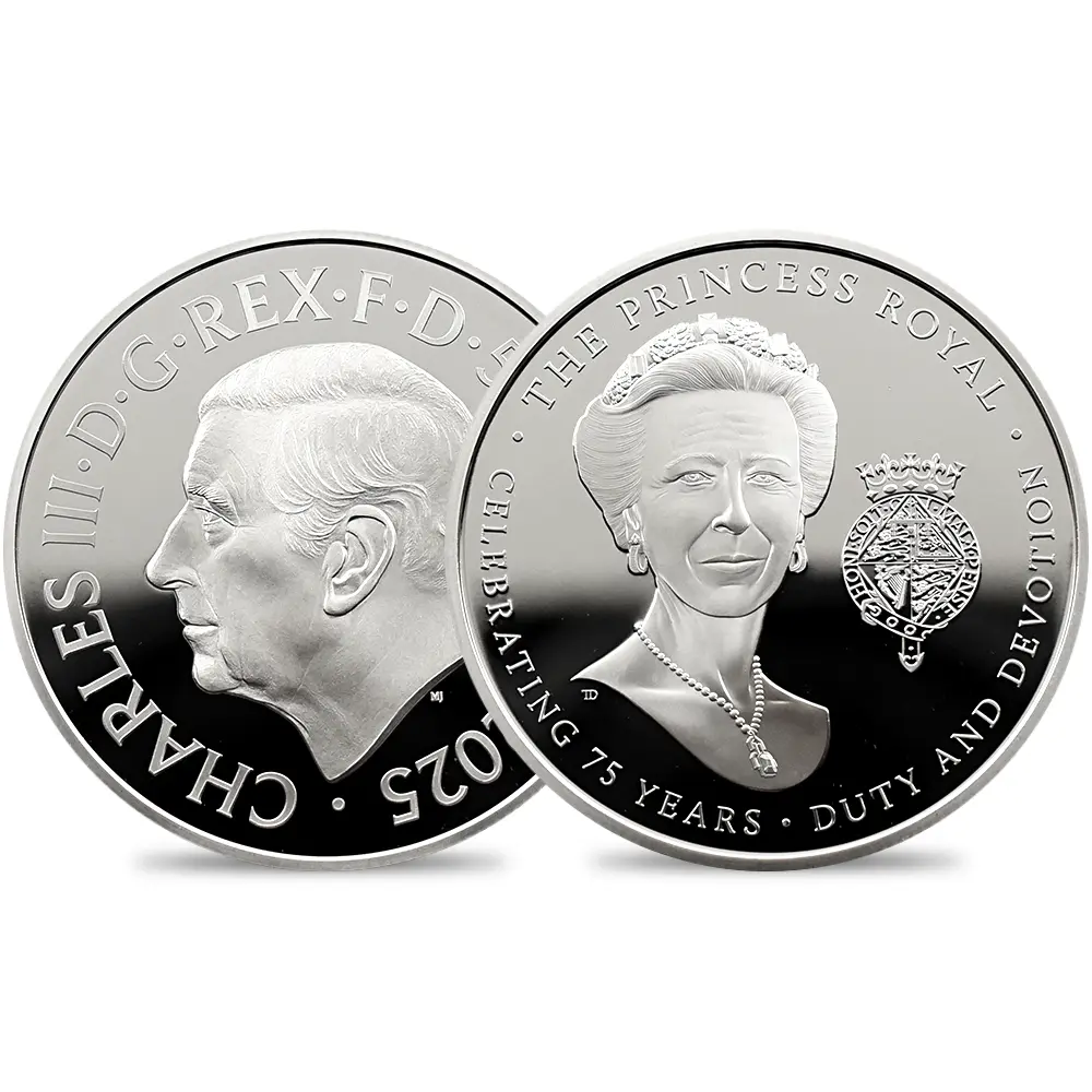 2025 チャールズ3世 プリンセスロイヤル・アン王女 誕生75周年記念 5ポンドプルーフ銀貨 未鑑定 箱付き