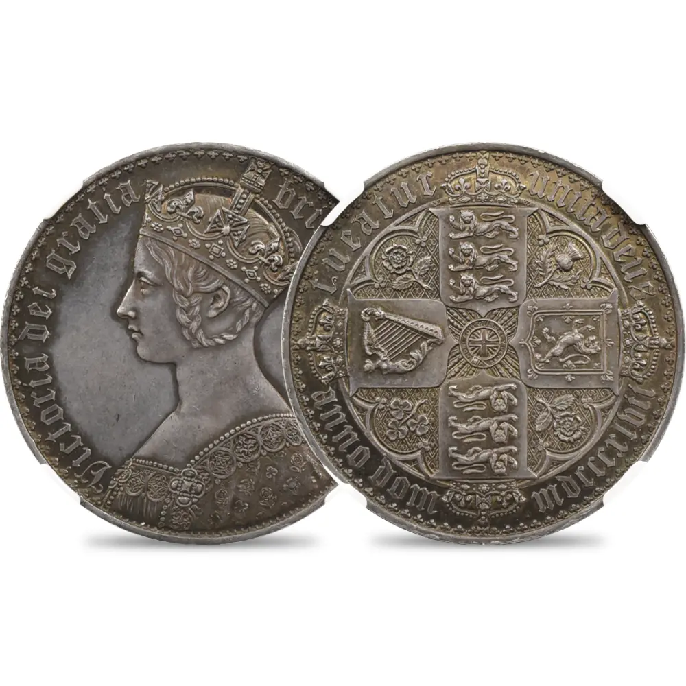 1847 ヴィクトリア女王 ゴチッククラウン銀貨 アンデシモエッジ NGC PF62