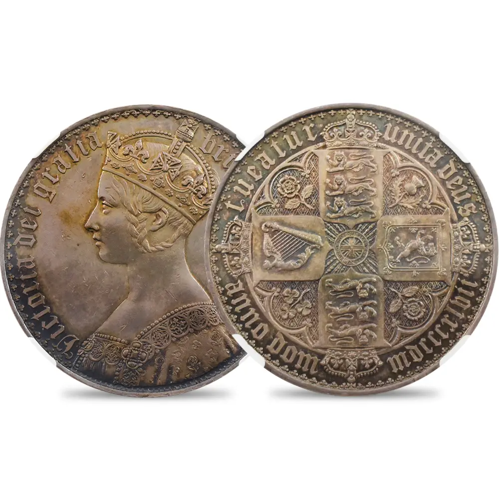 1847 ヴィクトリア女王 ゴチッククラウン銀貨 アンデシモエッジ NGC PF58