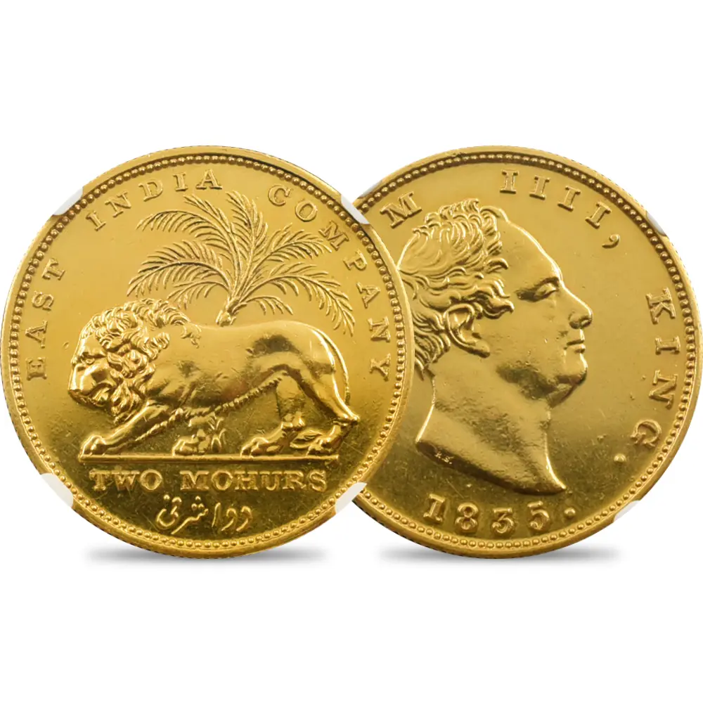 英領インド 1835C ウィリアム4世 2モハール金貨 リストライク NGC PF61 S&W-1.4