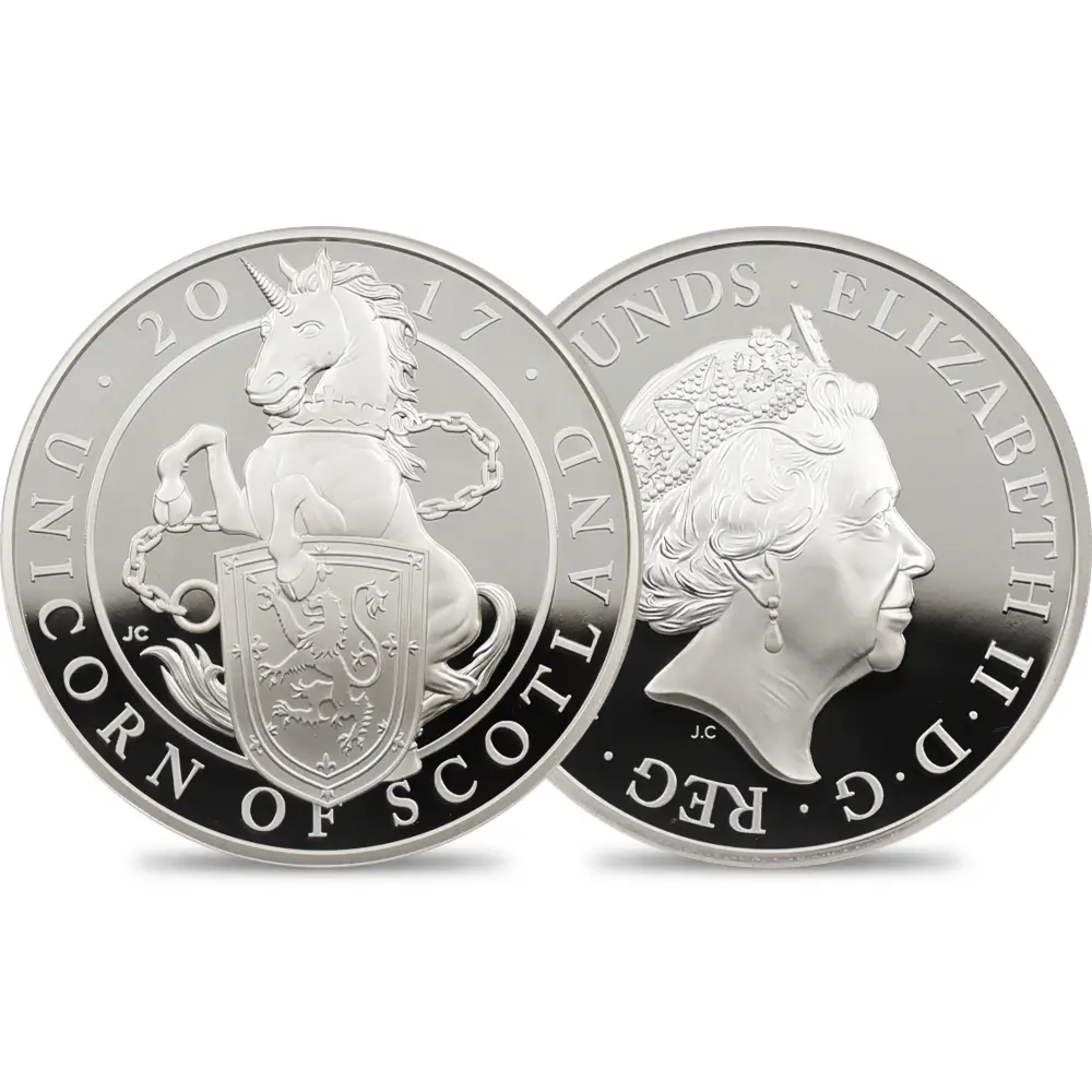 2017 エリザベス2世 クイーンズビースト スコットランドのユニコーン 10ポンド5オンス 銀貨 ファースト 250 ストラック NGC PF70UC