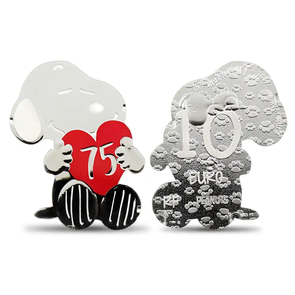 フランス 2025 『ピーナッツ』 75周年記念 スヌーピー 10ユーロ スヌーピー型プルーフカラー銀貨 未鑑定 箱付き