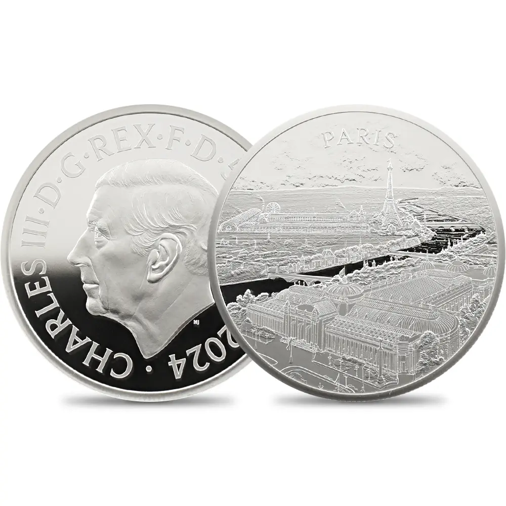 2024 チャールズ3世 都市景観シリーズ第3弾 パリ 5ポンド2オンス銀貨 発行即日鑑定品 NGC PF70UC 箱付き