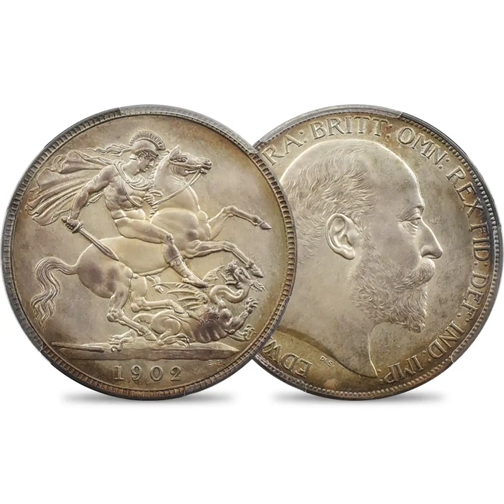 1902 エドワード7世 聖ジョージ竜退治 クラウン銀貨 PCGS PR63 S-3979 Matte