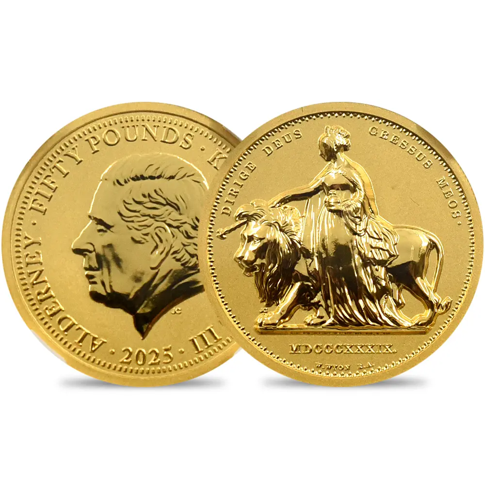オルダニー島 2025 チャールズ3世 ウナ＆ライオン ウルトラハイレリーフ 1/2オンスリバース金貨 発行即日鑑定品 NGC REVERSE PF70 箱付き【ご予約承り品】納期約1~2か月