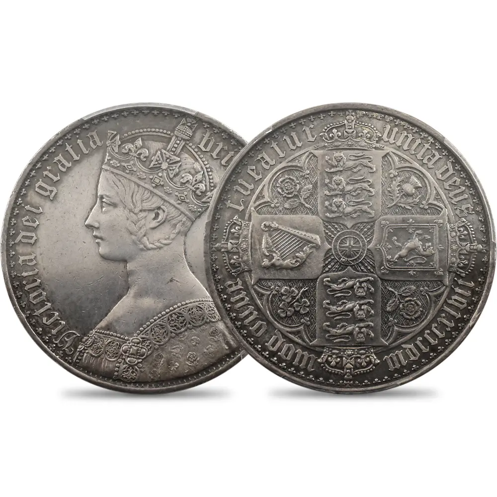 1847 ヴィクトリア女王 ゴチッククラウン銀貨 アンデシモエッジ PCGS PR55 Esc-2571