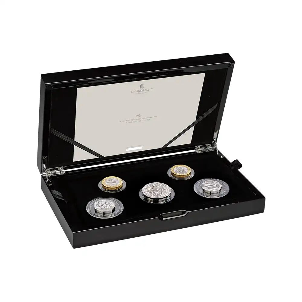 2026 チャールズ3世 記念仕様 プルーフピエフォー銀貨 5枚セット 未鑑定 箱付き【ご予約承り品】