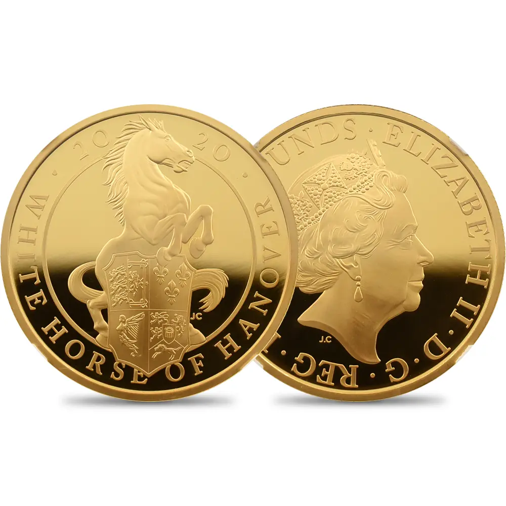 2020 エリザベス2世 クイーンズビースト ハノーヴァーの白い馬 100ポンド 1オンス 金貨 NGC PF70UC 箱付き