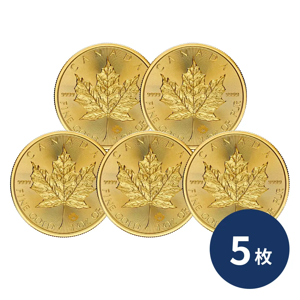 カナダ 2026 チャールズ3世 メイプルリーフ 50ドル 1オンス 地金型金貨 【5枚】 (コインケース付き)