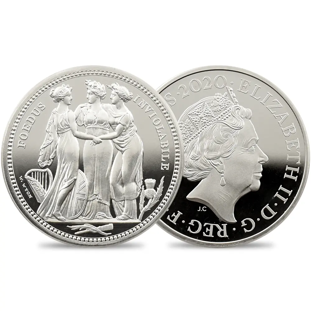 イギリス 2020 エリザベス2世 スリーグレーセス 5ポンド2オンス銀貨 PCGS PR70DC 箱付き
