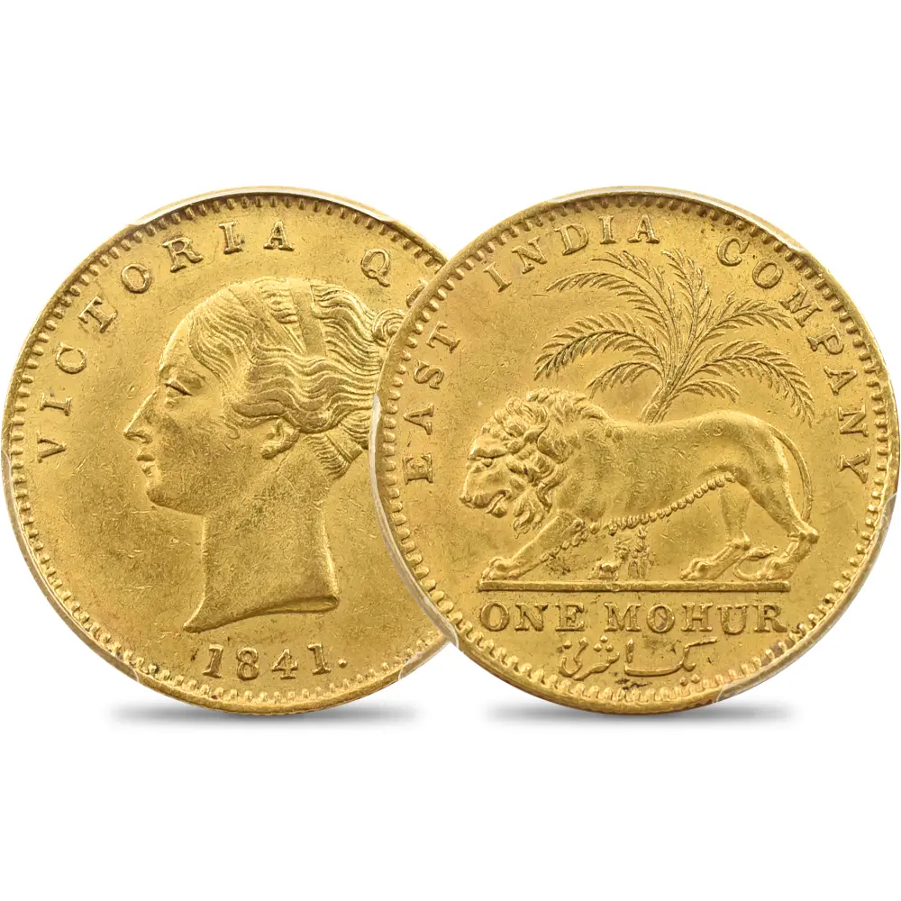 英領インド 1841B&C ヴィクトリア女王 モハール金貨 PCGS AU55 SW-2.1 Prid-18